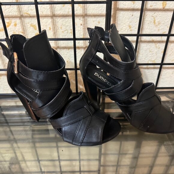 NEW NWOT Bumper Black Shoes zip back wrap around CUTE 4 in heel Sz: 6.5 - Picture 2 of 8